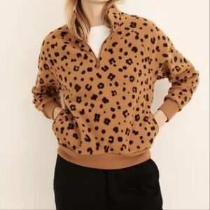 Madewell MWL Betterfleece Half-Zip Cheetah Print Sweatshirt